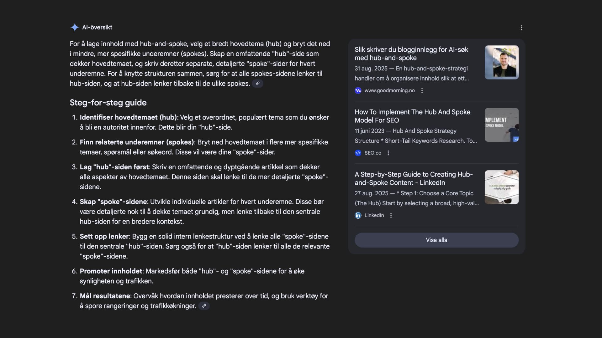 Eksempel på en artikel sitert i AI-søk (Google AI Overview).